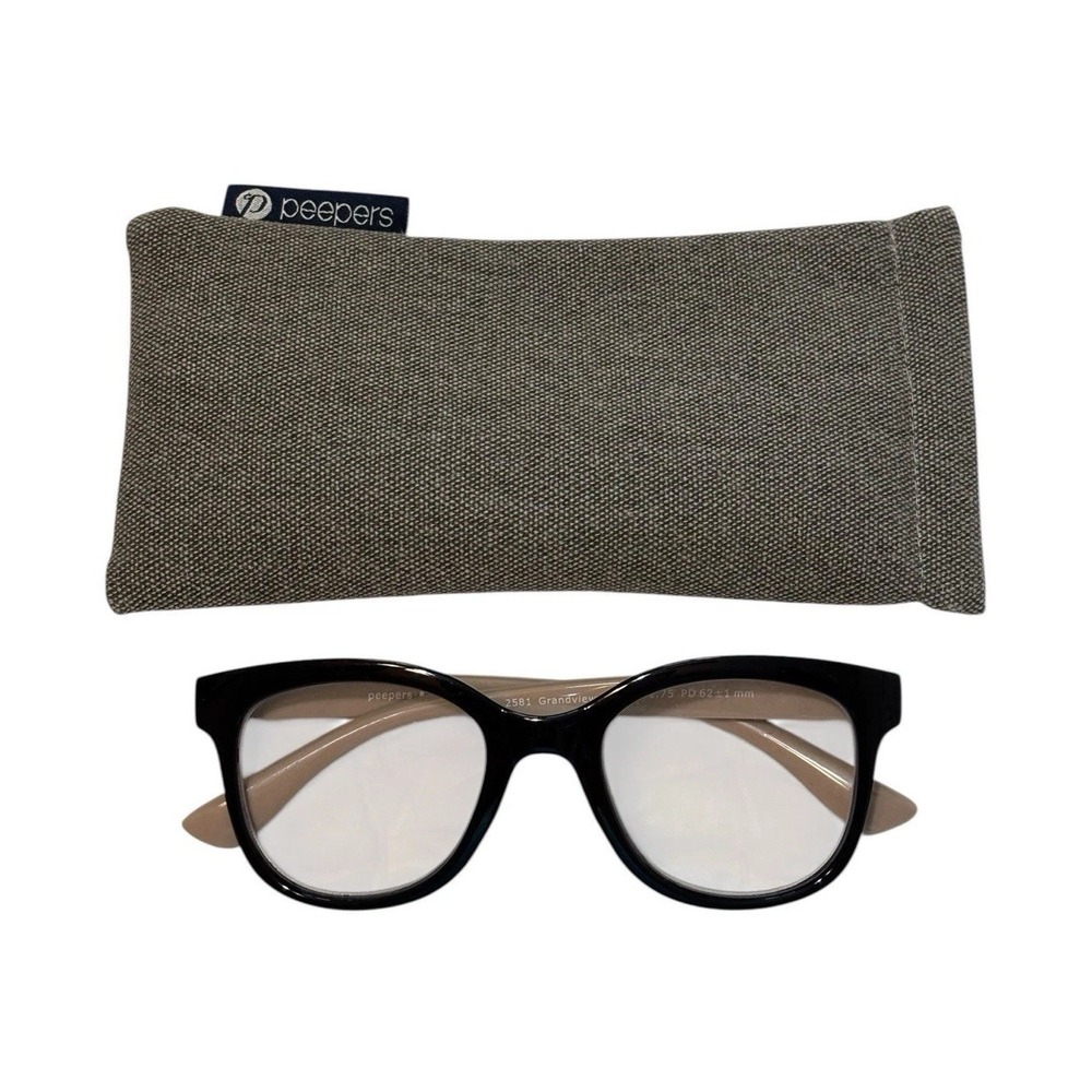 Peepers Grandview Focus Readers +1.75 Blue Light Blocking Black Taupe Square